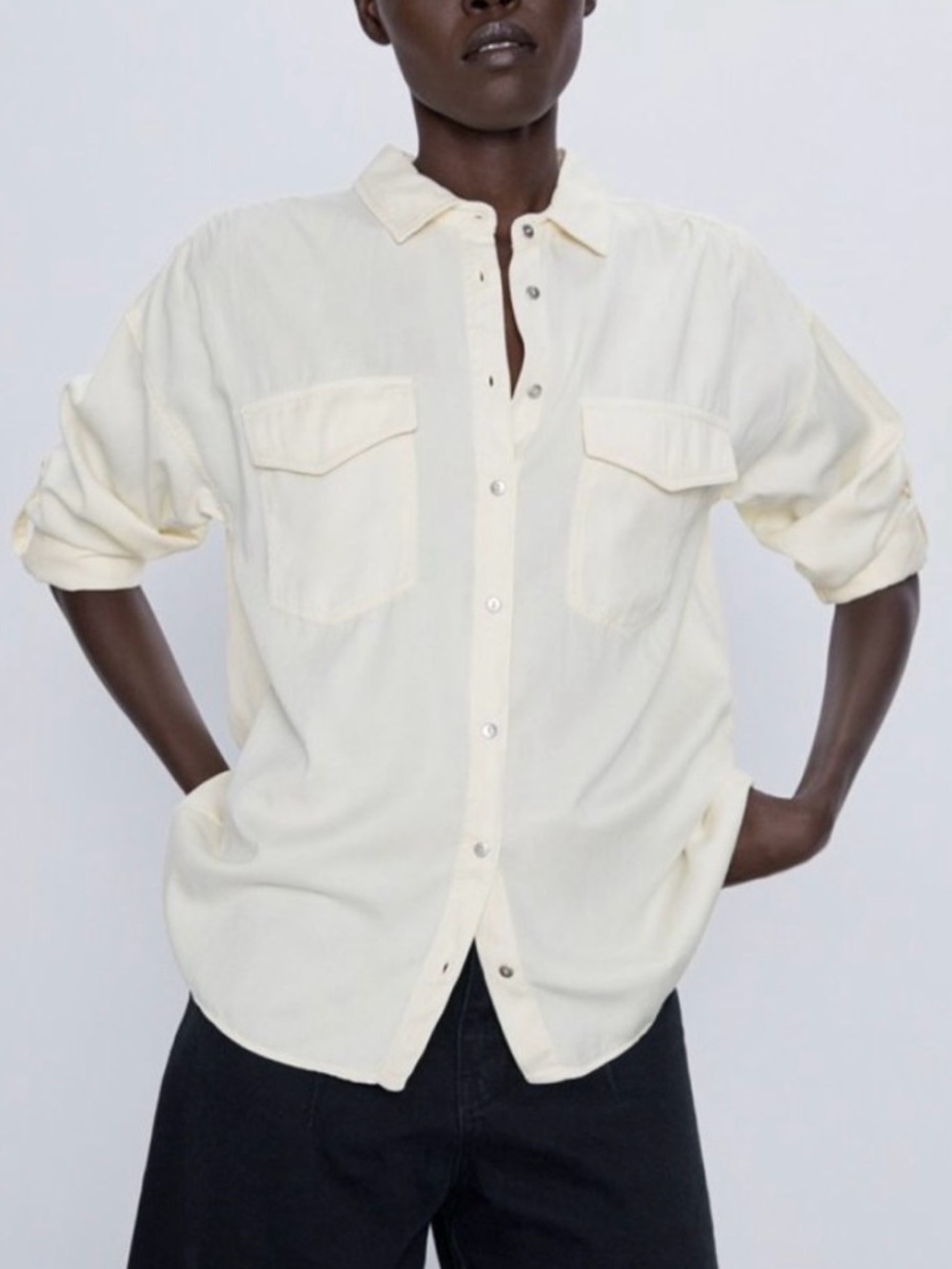 Zara rolled sleeve button down top